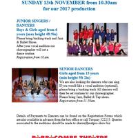 AUDITIONS, Junior and Senior cast for 2017 season